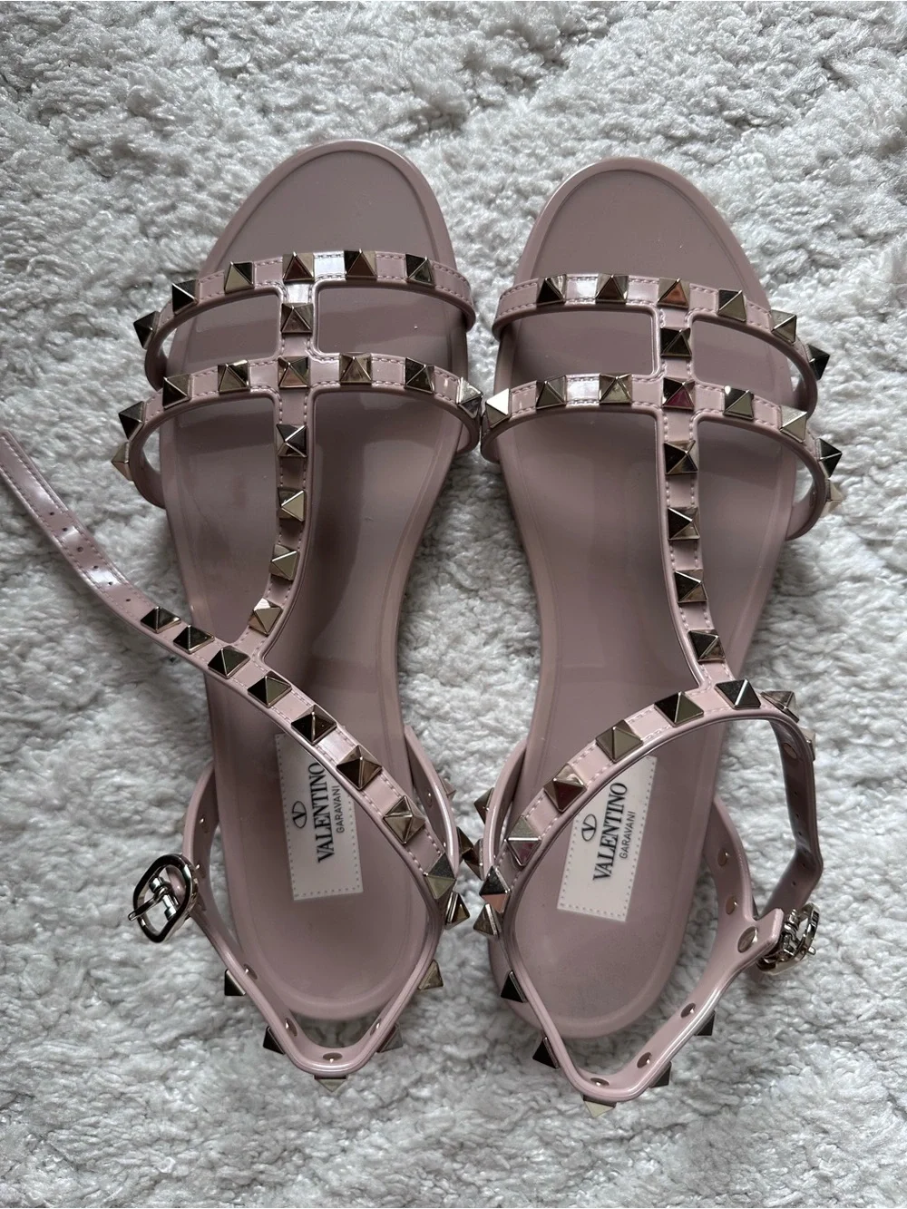Valentino Pale Pink Rockstud Jelly Sandals